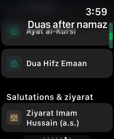 Apple Watch Tasbih of Syeda Fatima Zahra counter on the wrist, showing bead 1 of 34